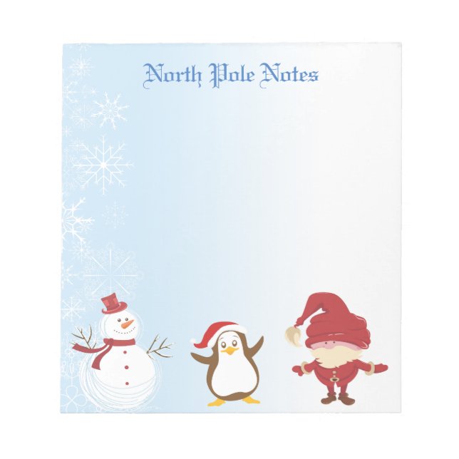 Bloco De Notas Notepads de Papais noeis de Snowman Penguin Natal  (Frente)