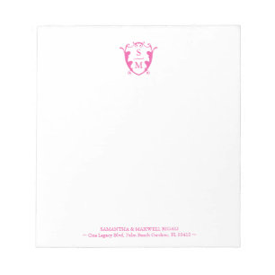 Bloco De Notas Notepads Personalizados do Monograma Rosa Fuchsia