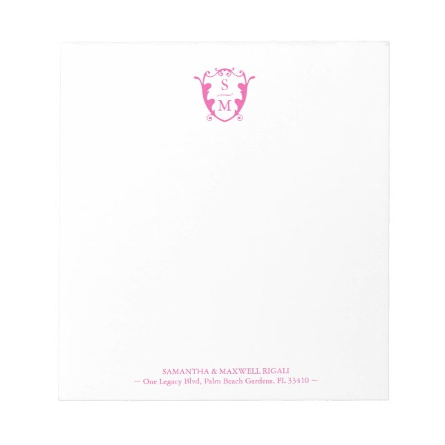 Bloco De Notas Notepads Personalizados do Monograma Rosa Fuchsia (Frente)