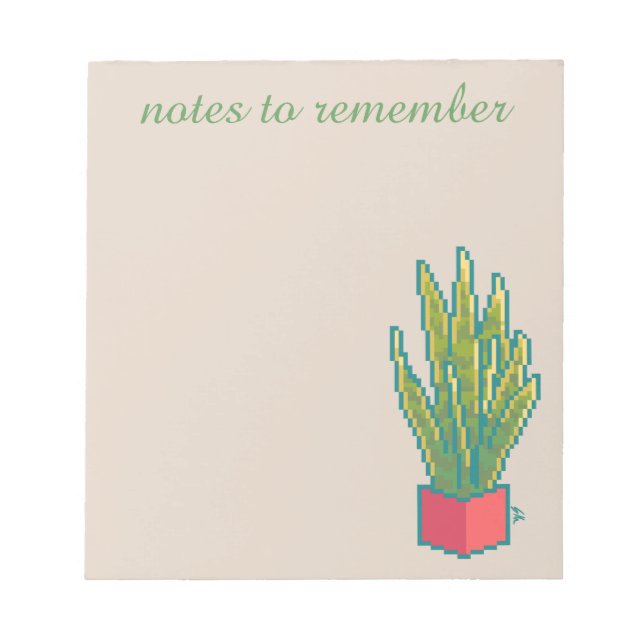 Bloco De Notas Notes to remember,  snake plant, pixel art (Frente)