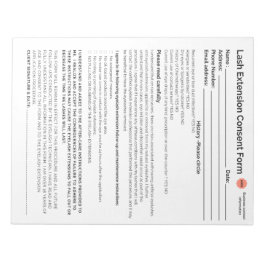 Bloco De Notas *Novo* Formulário de consentimento Lash no bloco d