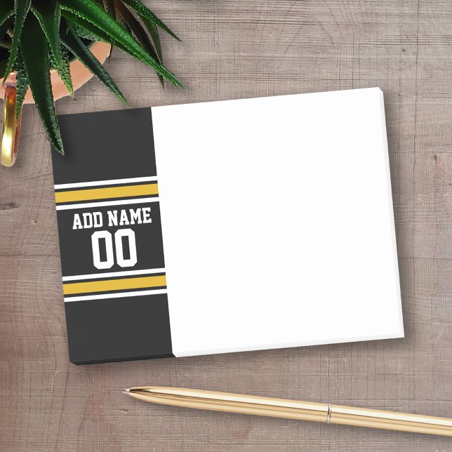 Bloco De Notas Número de Nome Personalizado de Futebol Dourado Ne (Personalized Post-It Note - Football Theme)