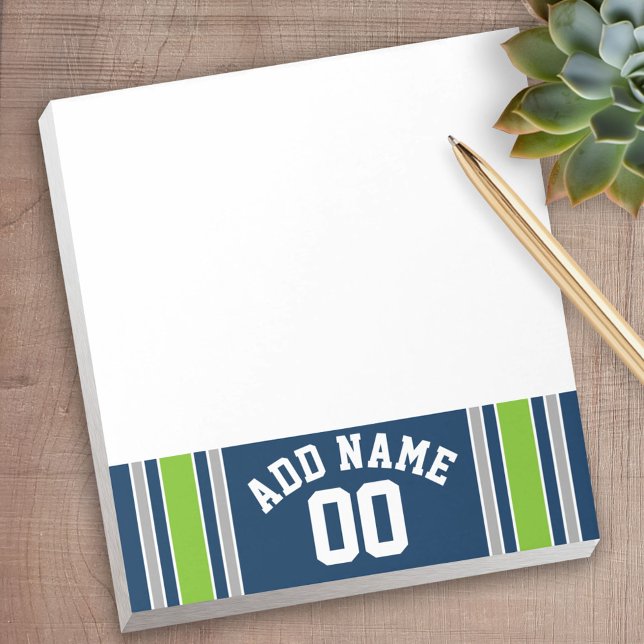 Bloco De Notas Número de Nome Personalizado de Jersey Blue and Gr (Personalized Notepad - a fun gift or useful promotional product)