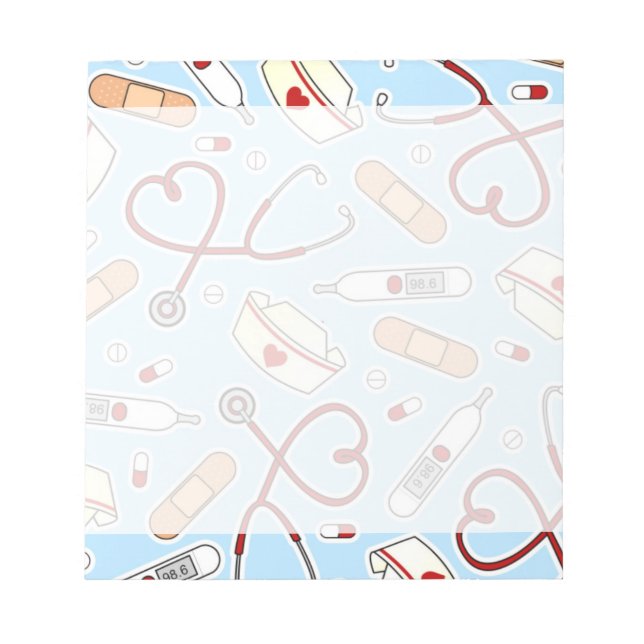 Bloco De Notas Nurse Love Print Blue Background (Frente)