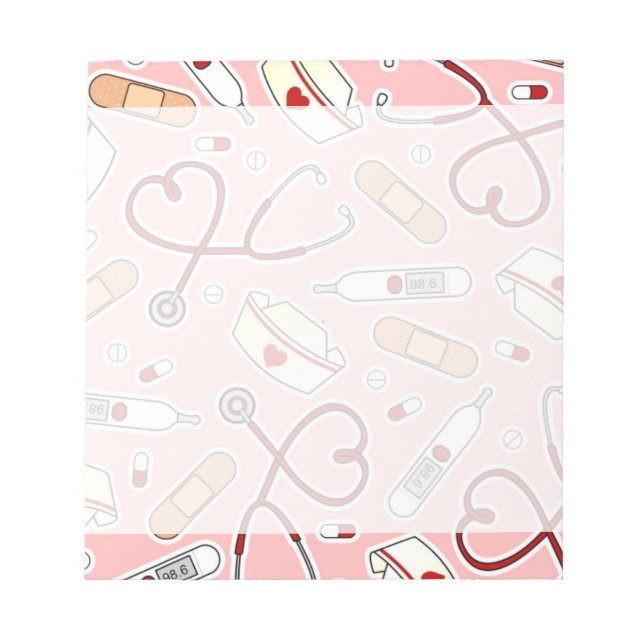 Bloco De Notas Nurse Love Print Pink Background (Frente)
