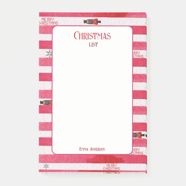 Bloco De Notas Nutcracker Red Christmas List Name Posta-It Notes  (Frente)