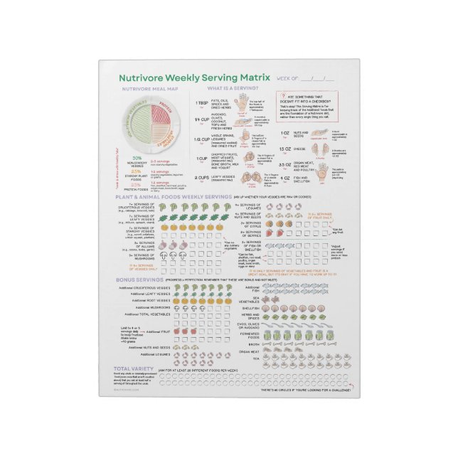 Bloco De Notas Nutrivore Weekly Serving Matrix - Pad de 40 Página (Invertido)