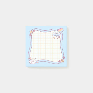 Bloco De Notas Nuvem Kawaii Fofa Arco-íris Pastel Azul Grid Post-