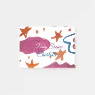 Bloco De Notas nuvens azuis rosa babyshower adicione nome aquarel