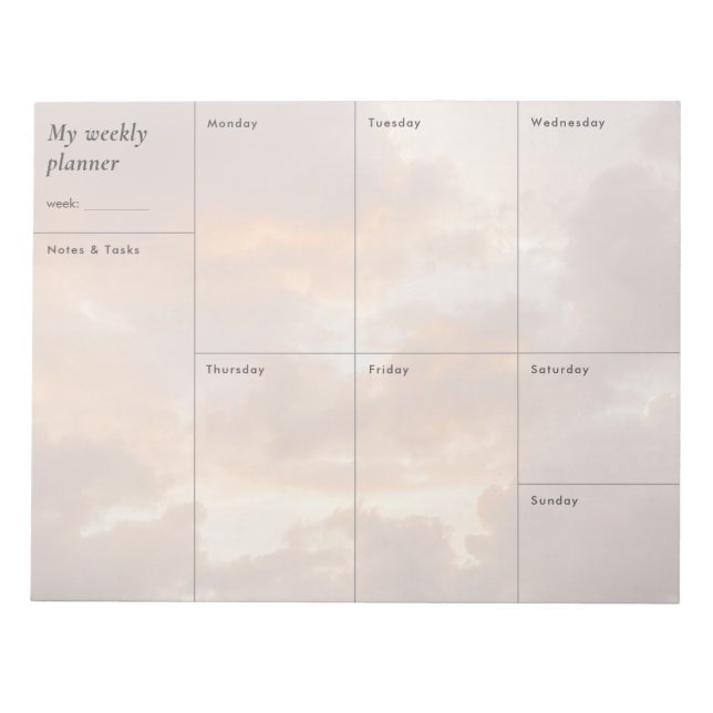 Bloco De Notas Nuvens de pôr do sol pastéis, planejador semanal m (Frente)