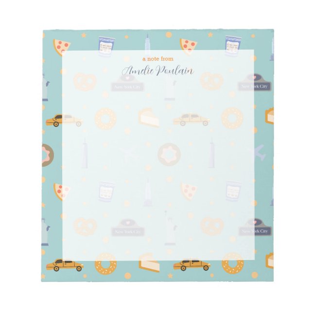 Bloco De Notas NYC - Padrão Urbano Turquoise Nome Verde (Frente)