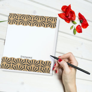 Bloco De Notas O fã Dourado e preto do art deco floresce o motiv