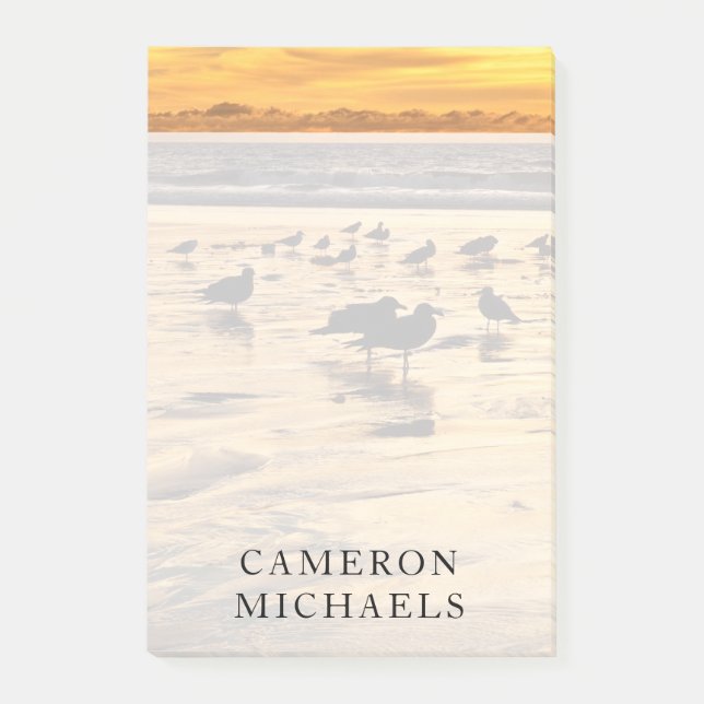 Bloco De Notas O Mar Gola Na Praia Ao Sunset (Frente)