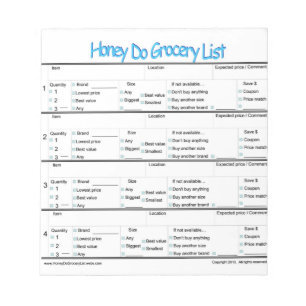 Bloco De Notas o mel faz a lista do mantimento…