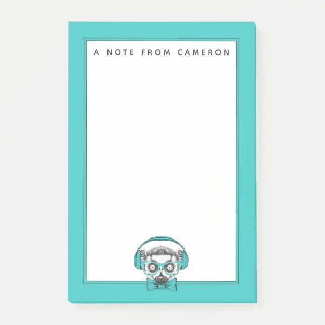 Bloco De Notas O melómano do Lemur | | adiciona seu nome (Frente)