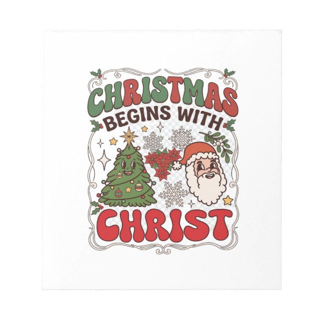 Bloco De Notas O Natal Começa Cristo Papai Noel Árvore Floco de N (Frente)