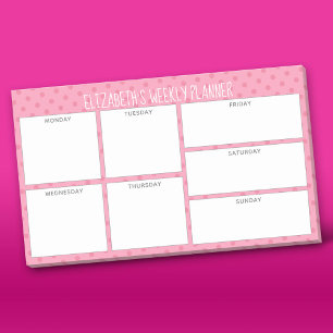 Bloco De Notas O planejador semanal com cora nome cor-de-rosa do