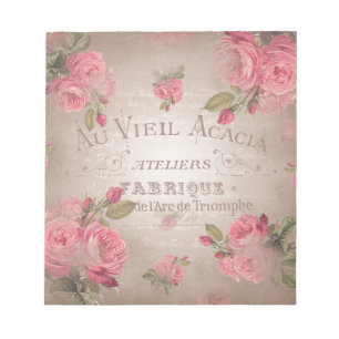 Bloco De Notas O rosa de rosas francês do vintage do chique