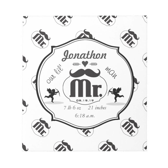 Bloco De Notas O Sr. Mustache Lil Man Baby Boy Stats (Frente)