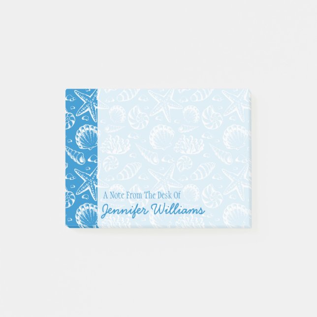 Bloco De Notas O teste padrão azul | da praia adiciona seu nome (Frente)