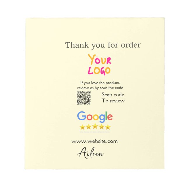 Bloco De Notas Obrigado avaliação Google scan QR empresa (Frente)