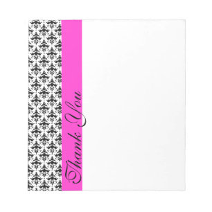 Bloco De Notas Obrigado Notas Black and Pink Damask