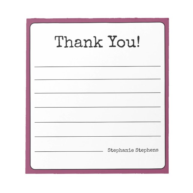 Bloco De Notas Obrigado Vinho Cor Retro Seu Nome Linado (Frente)