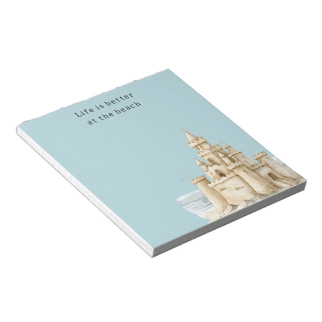 Bloco De Notas Ocean Beach Birds Blue Sky Cream Sand Castle (Inclinado)