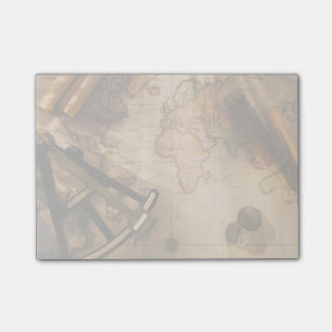 Bloco De Notas Octante, Compass E Telescópio No Mapa Marítimo