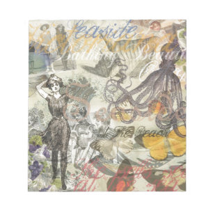 Bloco De Notas Octopus Beach Antique Coastal Steampunk