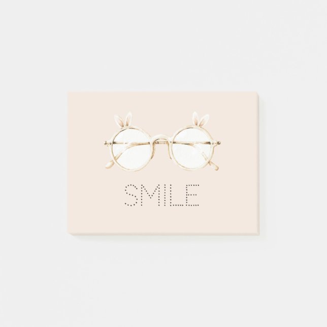 Bloco De Notas Óculos de Orelhas de Coelho Rosa Branco Sorriso (Frente)