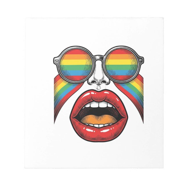 Bloco De Notas Óculos de Sol Arco-íris Retro Rosto Lábios Design  (Frente)