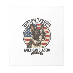 Bloco De Notas Óculos de sol com bandeira americana do cão clássi