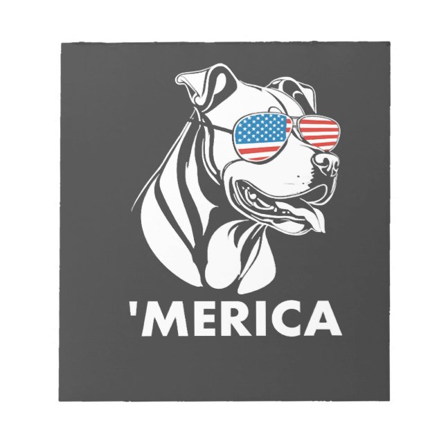 Bloco De Notas Óculos de Sol Pitbull Sorridente 4 de Julho Merica (Frente)