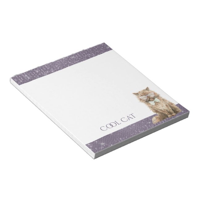 Bloco De Notas Óculos Purple Sparkle Brown Cool Cat   (Inclinado)