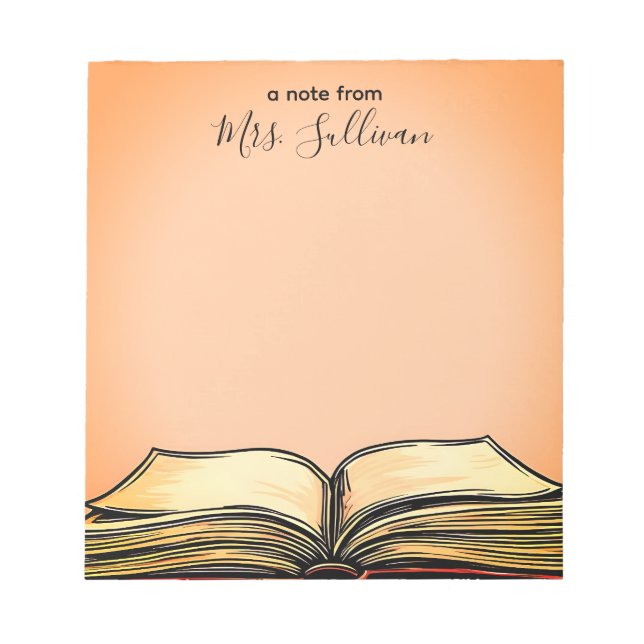 Bloco De Notas Oferta do Professor de Ilustração de Livro Aberto (Frente)