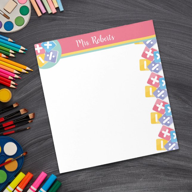 Bloco De Notas Oferta Personalizada de Apreciação do Professor de (Pick up this personalized math-themed notepad for your favorite Math Teacher.)