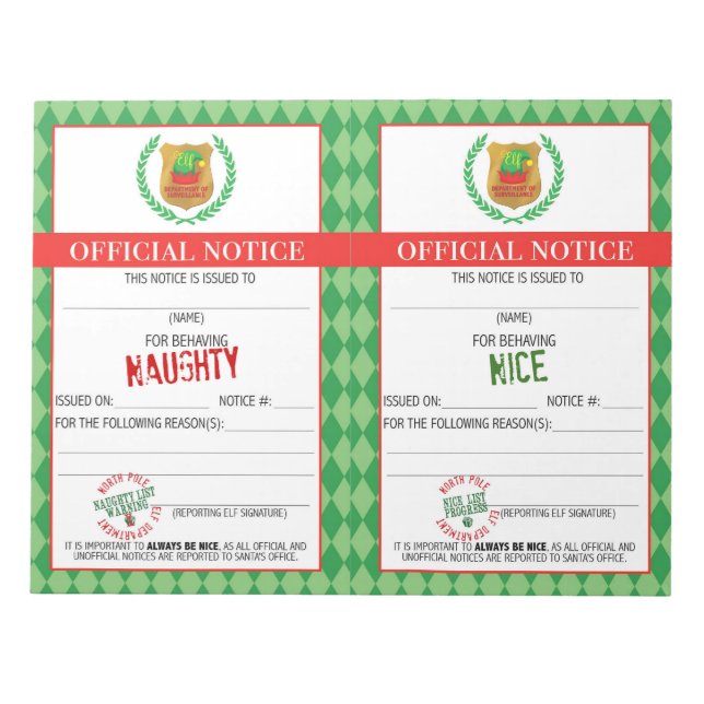 Bloco De Notas Official Elf Naughty and Nice Notice (Frente)