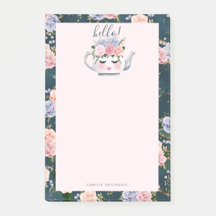 Bloco De Notas Olá! teste padrão floral do bule das pestanas