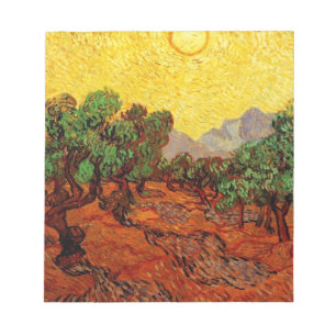Bloco De Notas Oliveiras com céu amarelo e sol