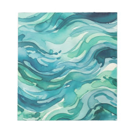 Bloco De Notas Ondas do Oceano em Aquarela Turquesa