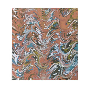 Bloco De Notas Ondas em Abstrato de Arte Vermelha e Azul em Acrír