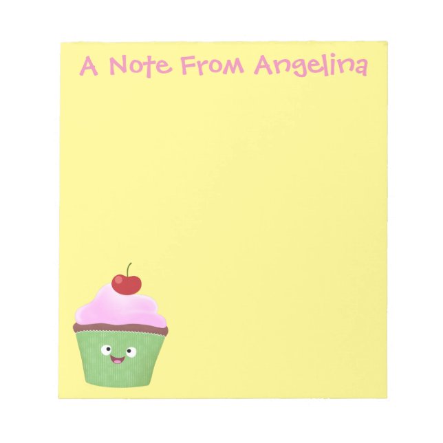 Bloco De Notas Óptica ilustração do desenho animado do cupcake fe (Frente)