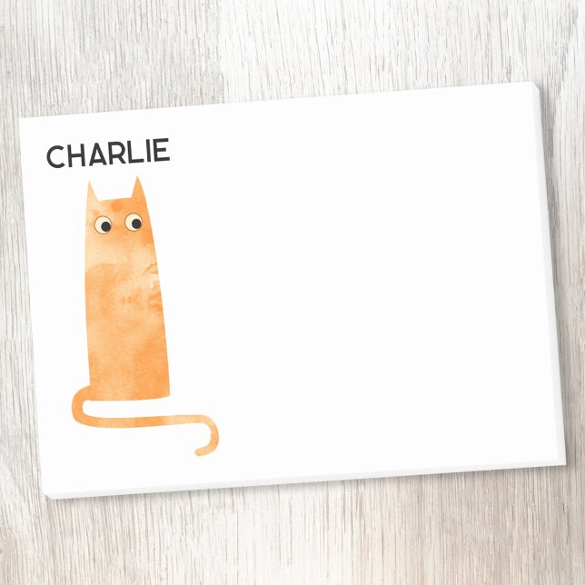 Bloco De Notas Orange Cat Personalizado (Watercolor orange cat fun personalized name Post It notes)