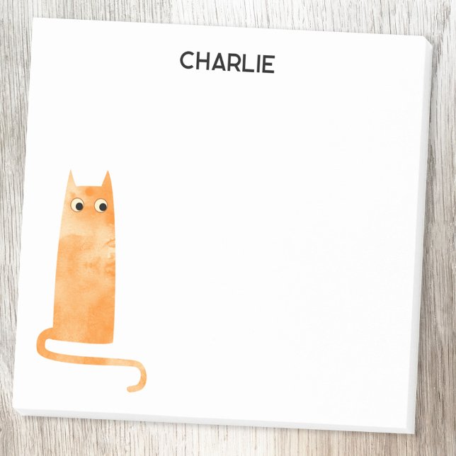 Bloco De Notas Orange Cat Personalizado (Orange Ginger Cat personalized custom name Post-it sticky notes)