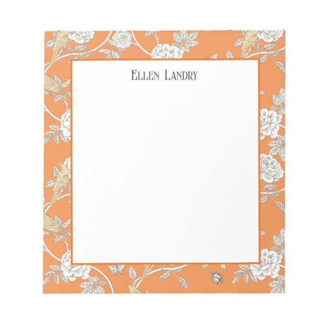 Bloco De Notas Orange Chinoiserie Floral (Frente)