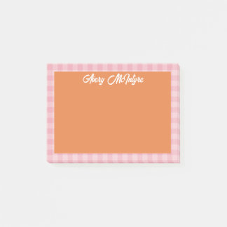 Bloco De Notas Orange Pink Gingham Border Name In Cool Script