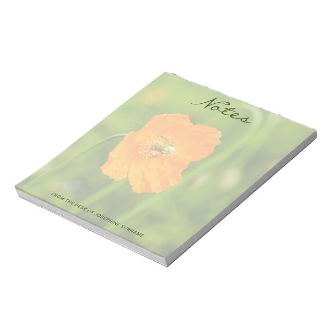Bloco De Notas Orange Poppy Real Nature Flower Nome Personalizado (Invertido)
