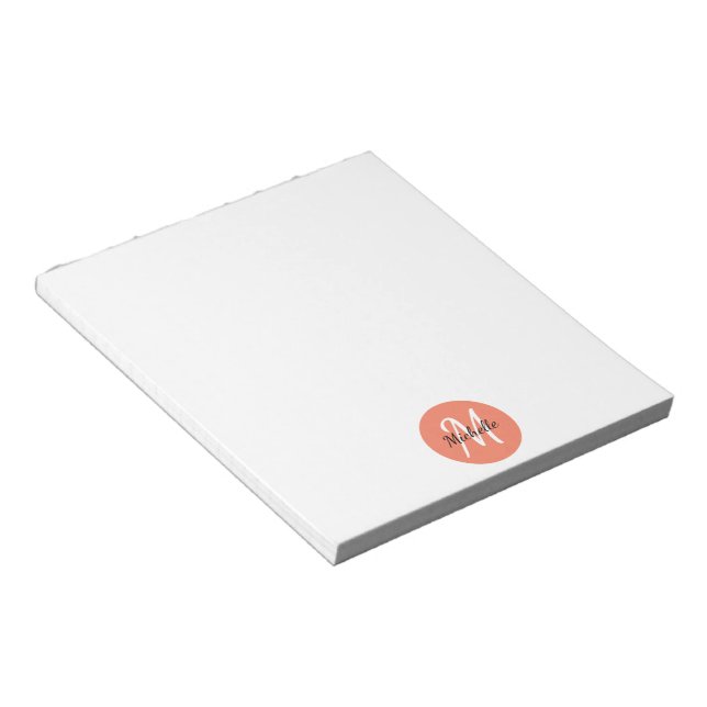 Bloco De Notas Orange & White Simple Monogram Classic Trendy (Inclinado)