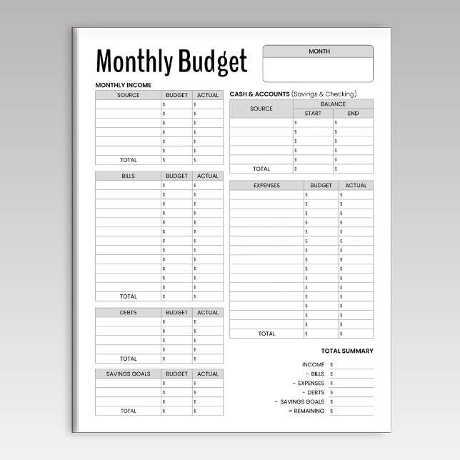 Bloco De Notas Orçamento mensal (Criador carregado)